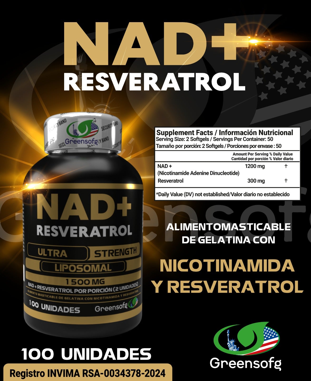NAD+ Power® 2 FRASCOS Nad Resveratrol Con Invima