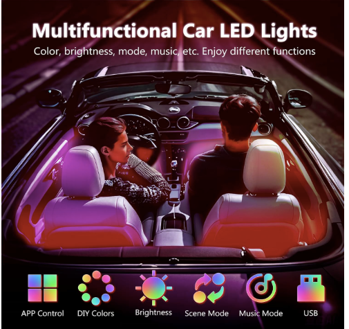 LEDPro®Luz de Ambiente Interior para Coche con Fibra Óptica RGB,